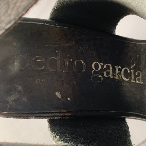 PEDRO GARCIA Size 9 Black Pebble Grain Leather Platform Sandals