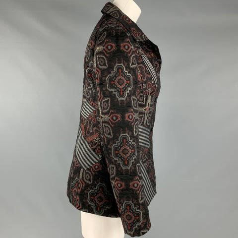 ISSEY MIYAKE Talla L Chaqueta Abotonada Jacquard Poliéster Gris Marrón