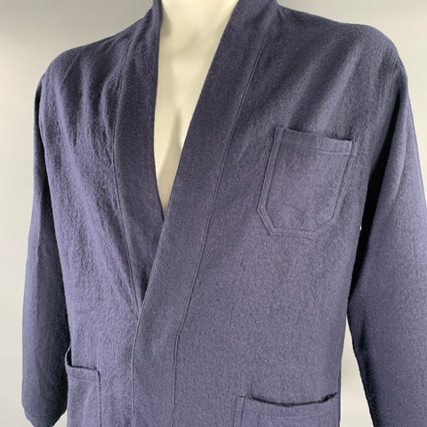 THE LOST EXPLORER Chest Size L Navy Distressed Wool  Cotton Shawl Jacket