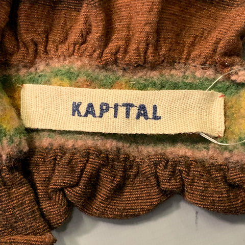 KAPITAL Brown Multi Color Felted Squares Wool Scarf