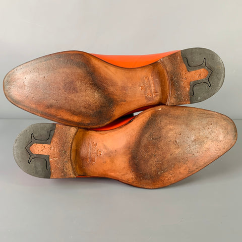 JOHN LOBB Size 8.5 Orange Perforated Leather Lace-Up Shoes