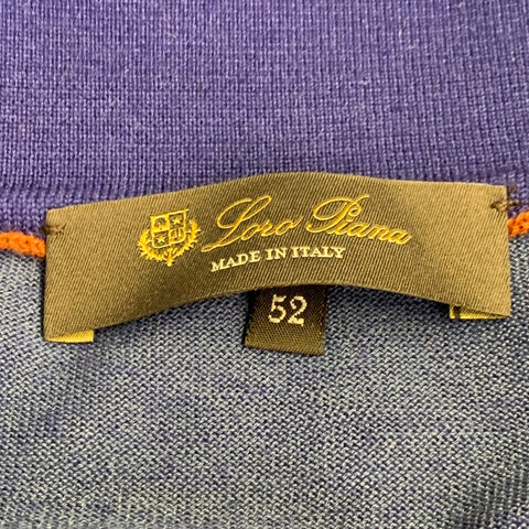 LORO PIANA Size 42 Blue Brown Contrast Trim Silk Cashmere Open Collar Polo