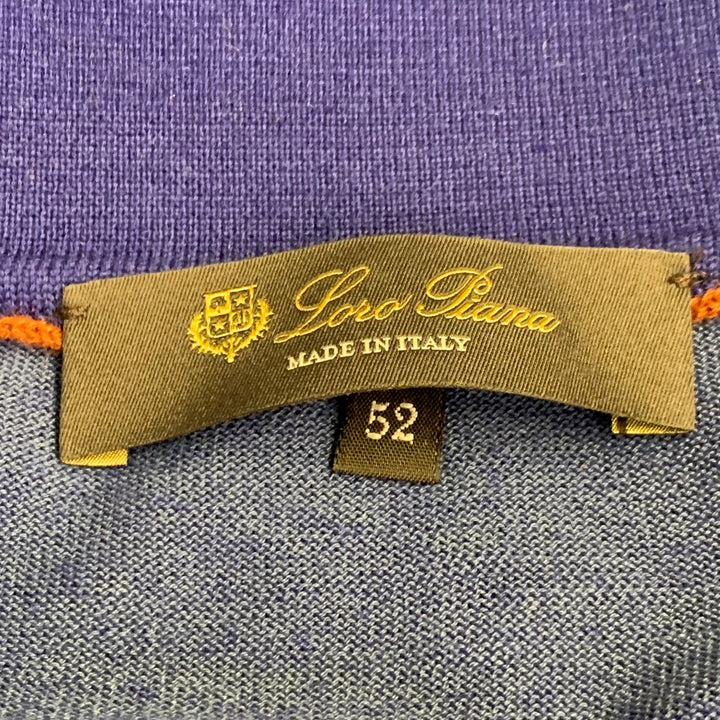 LORO PIANA Size 42 Blue Brown Contrast Trim Silk Cashmere Open Collar Polo
