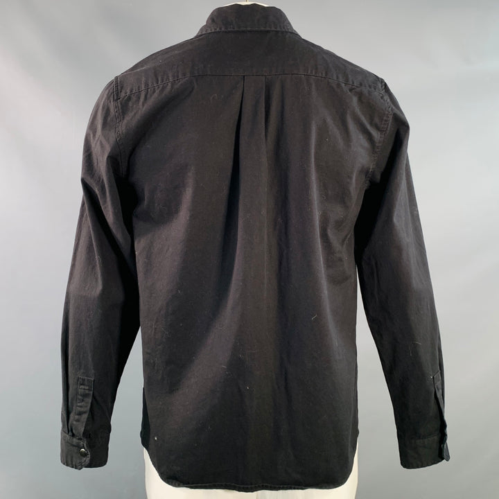 LES DEUX Size L Black Cotton Snaps Two Pockets Long Sleeve Shirt