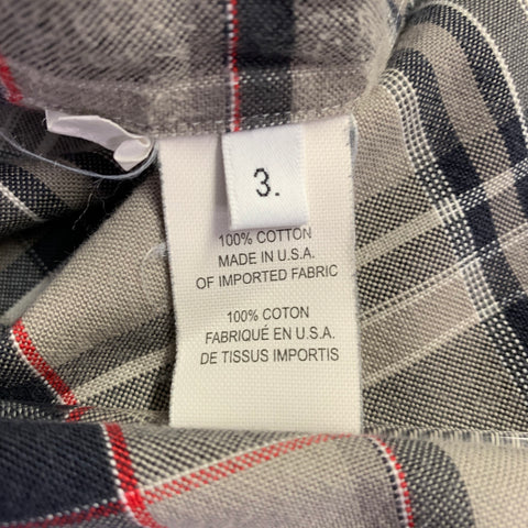 THOM BROWNE Size L Grey Taupe Plaid Cotton One pocket Long Sleeve Shirt