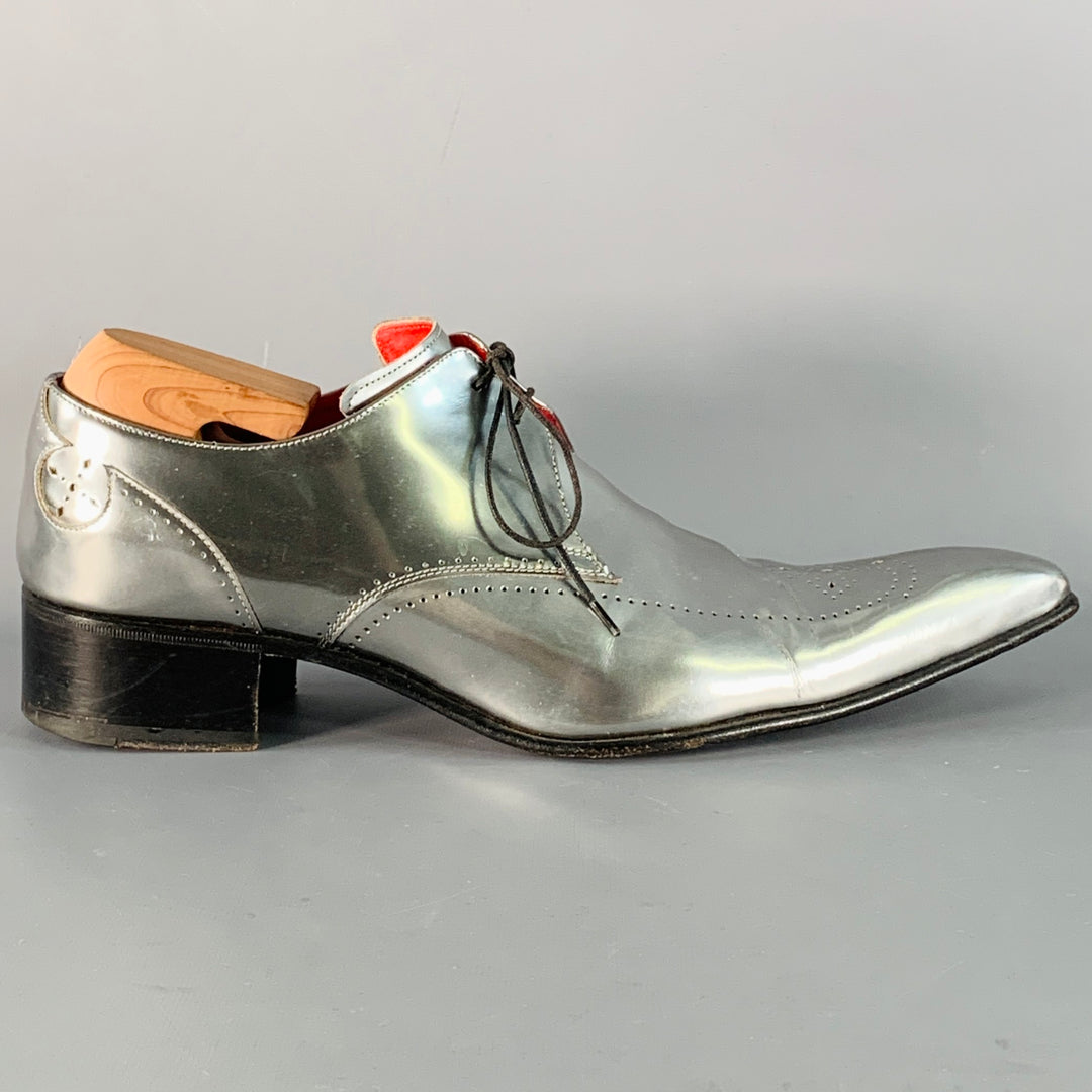 JEFFERY WEST Size 11 Silver Metallic Perforated Leather Lace-Up Shoes