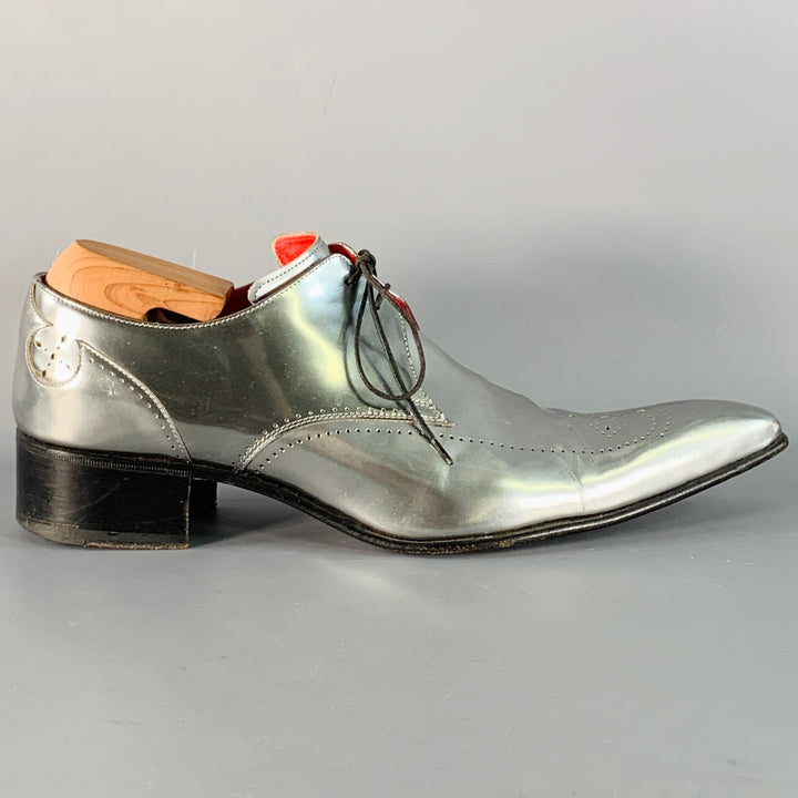 JEFFERY WEST Size 11 Silver Metallic Perforated Leather Lace-Up Shoes