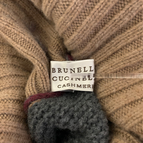 BRUNELLO CUCINELLI Size L Grey Camel Wool Cashmere Silk Turtleneck Pullover