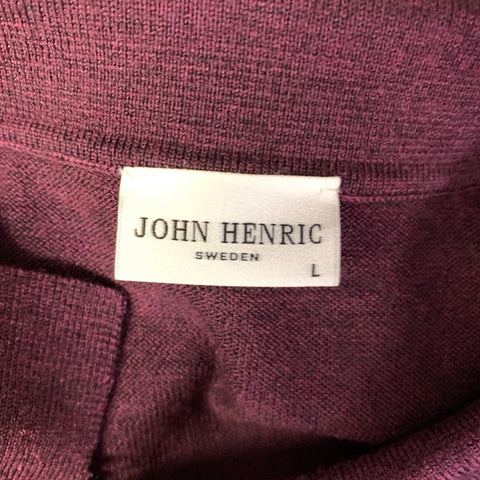 JOHN HENRIC Size L Burgundy Knitted Wool Buttoned Polo