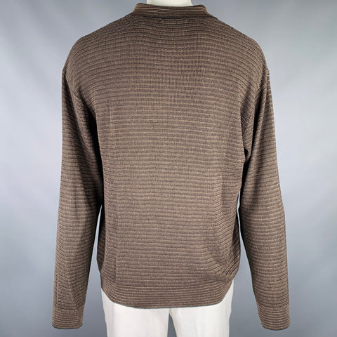 JHANE BARNES Size XL Grey Beige Stripe Silk Blend Polo Pullover