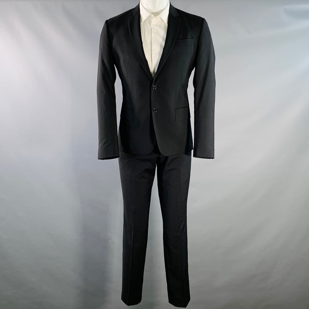ROBERTO CAVALLI Size 38 Black Virgin Wool Notch Lapel Suit