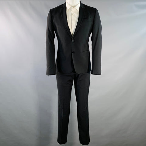 ROBERTO CAVALLI Taille 38 Costume en Laine Vierge Noire à Revers Crantés