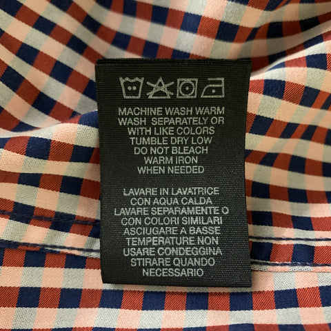 ROBERT GRAHAM Size L Orange Navy Gingham Cotton Button Up Long Sleeve Shirt
