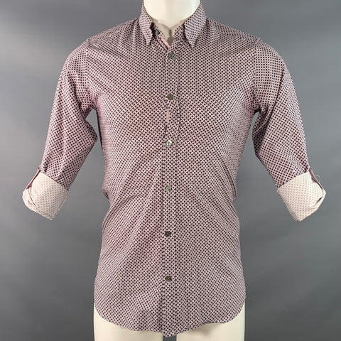 TED BAKER Size XS Nugate Burgundy White Abstract Floral Cotton Roll Tab Long Sleeve Shirt