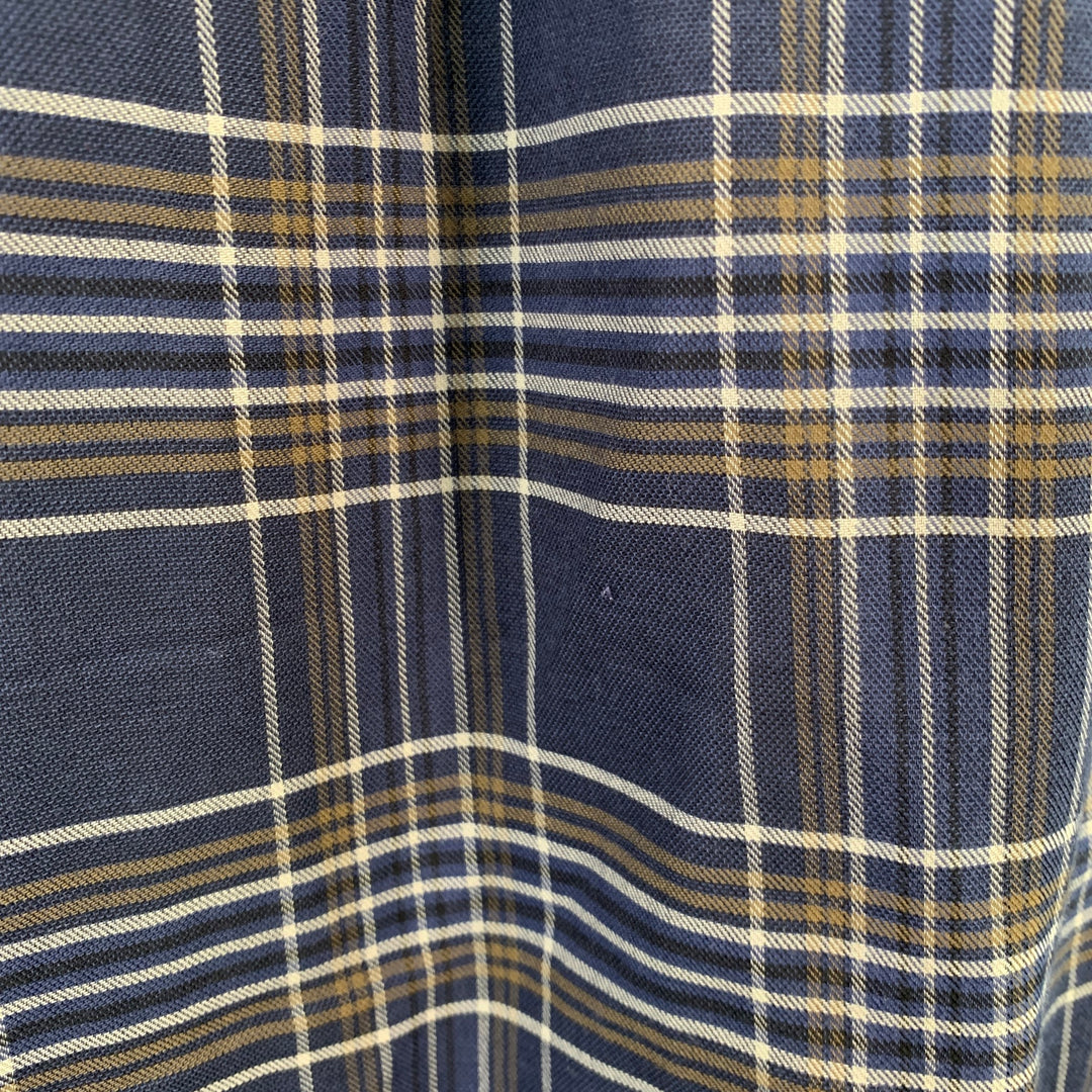 BILLY REID Size XL Navy Grey Plaid Cotton One Pocket Long Sleeve Shirt