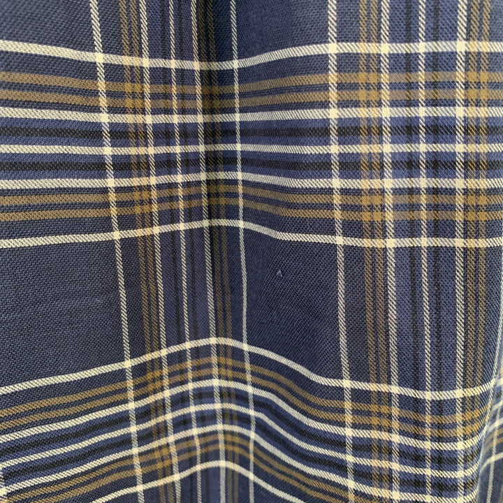 BILLY REID Size XL Navy Grey Plaid Cotton One Pocket Long Sleeve Shirt