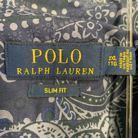 POLO by RALPH LAUREN Size XXL Blue Grey Paisley Cotton Long Sleeve Shirt