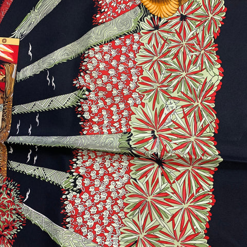 HERMES Black Multi-Color Graphic Silk Scarves
