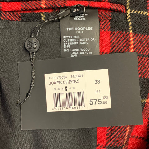 THE KOOPLES Size M Jokers Red Black Yellow Wool Blend Plaid Jacket Blazer