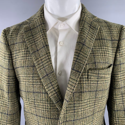 OFFICINE GENERALE Size 42 Green Tan Tartan Wool Notch Lapel Sport Coat