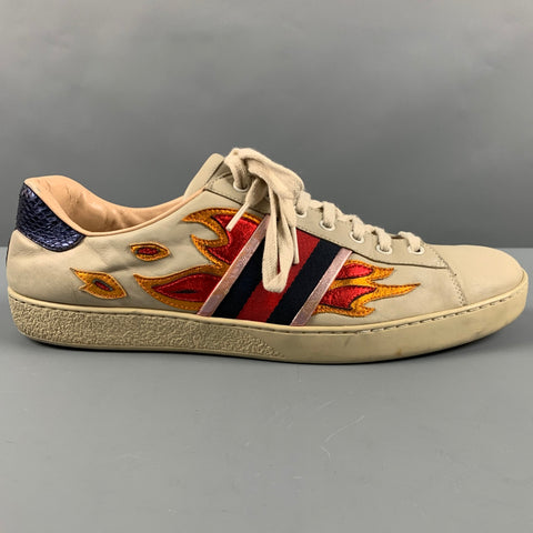 GUCCI Size 11 Beige Multicolour Leather Low Top Sneakers