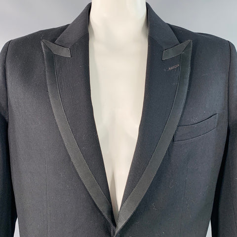 FAVOURBROOK Size 46 Black Wool Peak Lapel Morning Coat