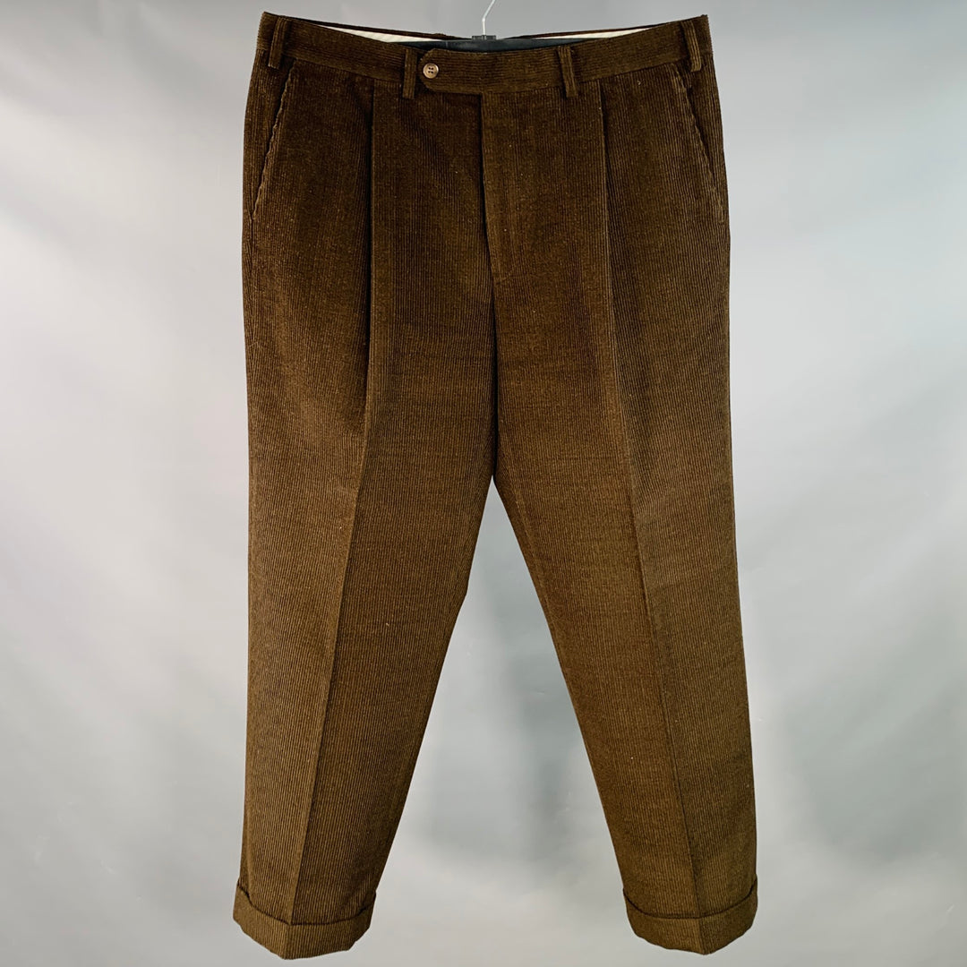 SAMUELSOHN Size 36 Brown Corduroy Merino Wool Pleated Zip Fly Casual Pants