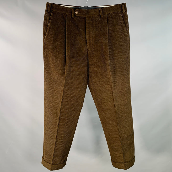 SAMUELSOHN Size 36 Brown Corduroy Merino Wool Pleated Zip Fly Casual Pants