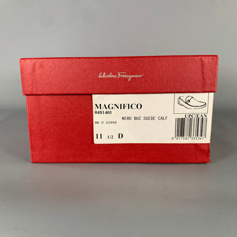 SALVATORE FERRAGAMO Size 11.5 Black Suede Horsebit Loafers