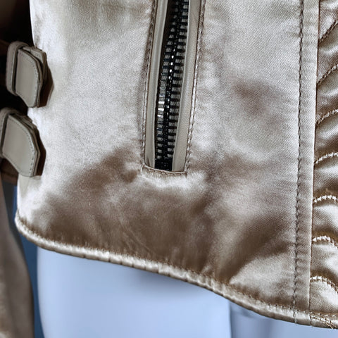 TOM FORD Size 8 Beige Viscose Quilted Leather Biker Jacket