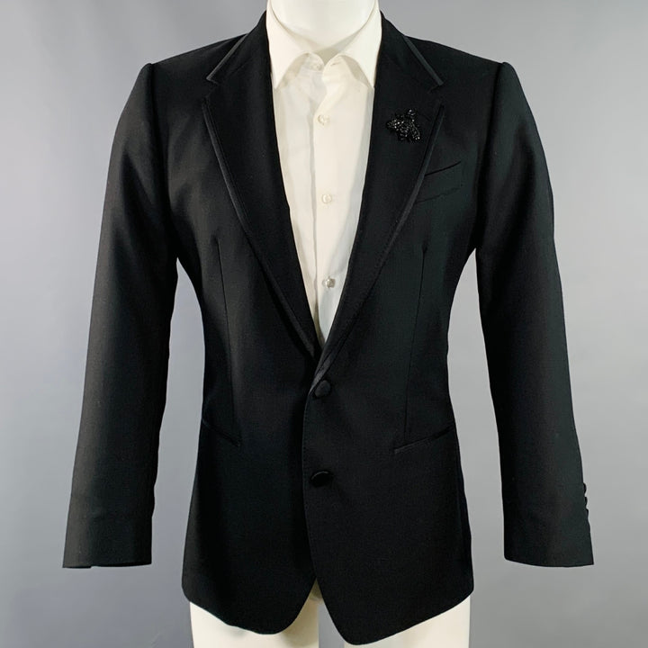 DOLCE & GABBANA Size 38 Regular Black Bee Applique Wool Blend Sport Coat