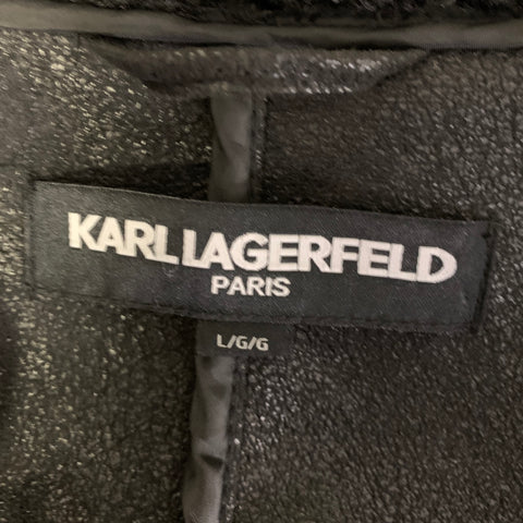 KARL LAGERFELD Chest Size L Black Faux Fur Boucle Polyester Overcoat