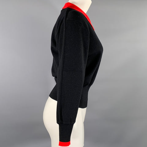 COURREGES Size S Black Red Wool Henley Pullover