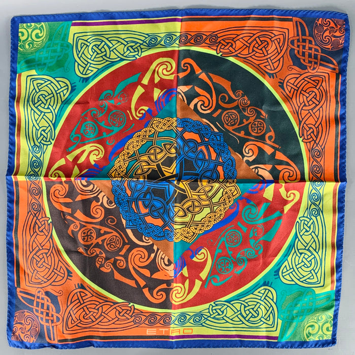 ETRO Multi Color Celtic Knot Silk Pocket Square