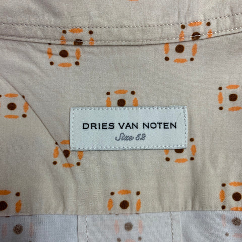 DRIES VAN NOTEN Size 42 Beige Orange Squares Cotton Short Sleeve Shirt