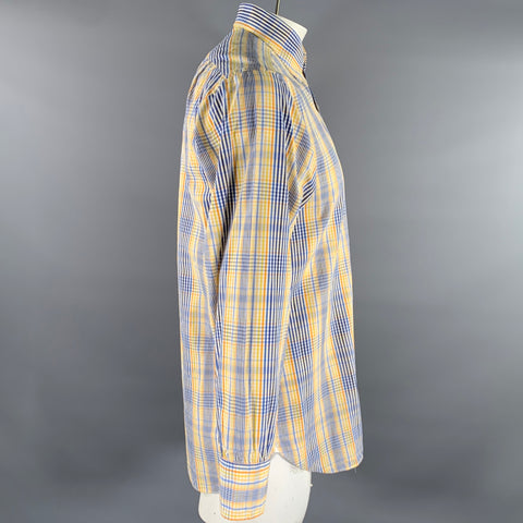 TURNBULL & ASSER Size L White Multi-Color Plaid Long Sleeve Shirt