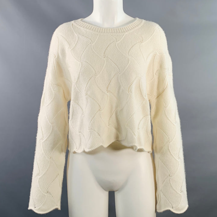 THE CASHMERE PROJECT Size S Cream Cashmere Geometric Crew Neck Sweater