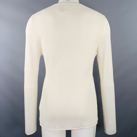 BILLY REID Size M Off White Waffle Knit Cotton Cashmere Long Sleeve T-shirt