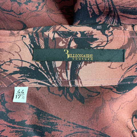 BILLIONAIRE COUTURE Size XL Brown Black Print Silk Button Up Long Sleeve Shirt