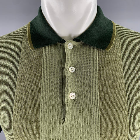 BEAMS Size M Green Olive Mixed Patterns Cotton Spread Collar Polo