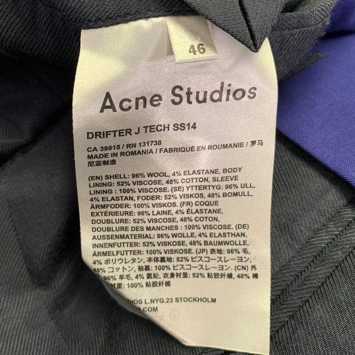 ACNE STUDIOS Size 36 Blue Wool Blend Notch Lapel Suit