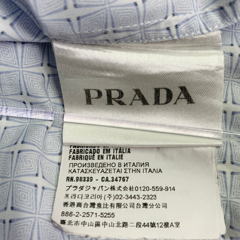 PRADA Size S Blue White Abstract Stars Cotton Button Up Long Sleeve Shirt