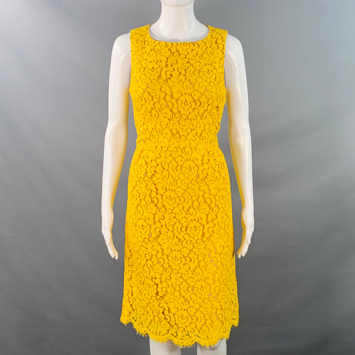 MICHAEL KORS Size 4 Yellow Mustard Cotton Blend Lace A-Line Cocktail Dress