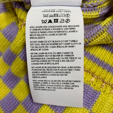 VERSACE Size S Yellow Lavender Wool Blend Checkered Crew Neck Casual Top