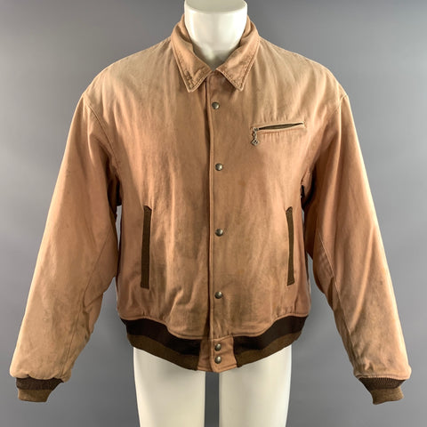 VISVIM Size M Pink Brown Distressed Cotton Bomber Jacket