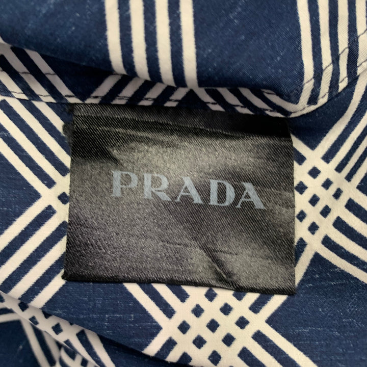PRADA Size S Navy White Plaid Cotton Button Up Long Sleeve Shirt