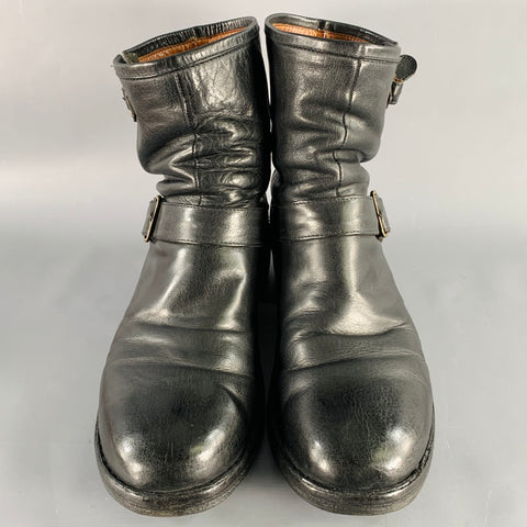 FIORENTINI + BAKER Size 9 Black Leather Motorcycle Buckle Boots