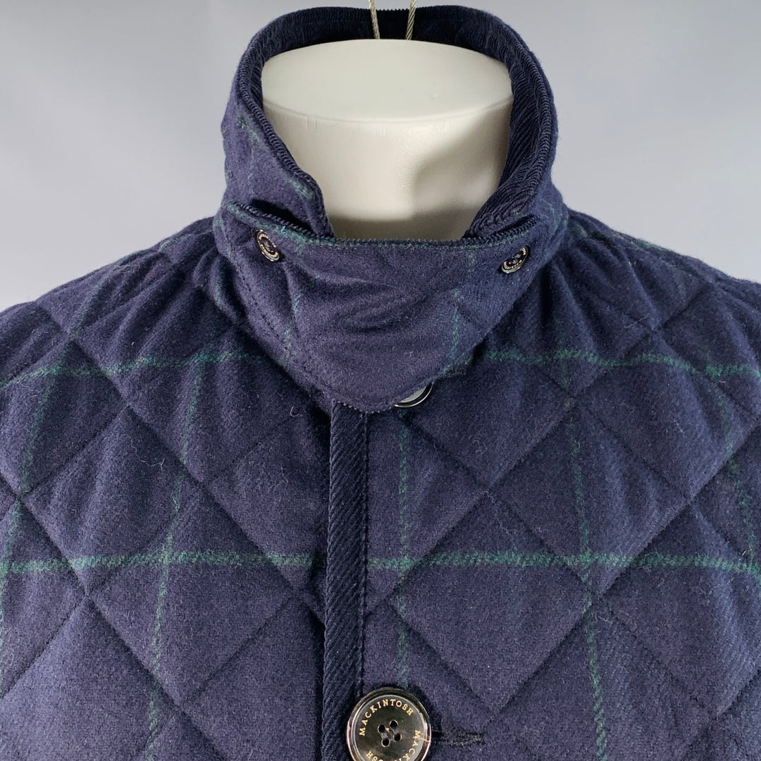 MACKINTOSH Size M Navy Green Window Pane Wool Quilted Button Up Jacket