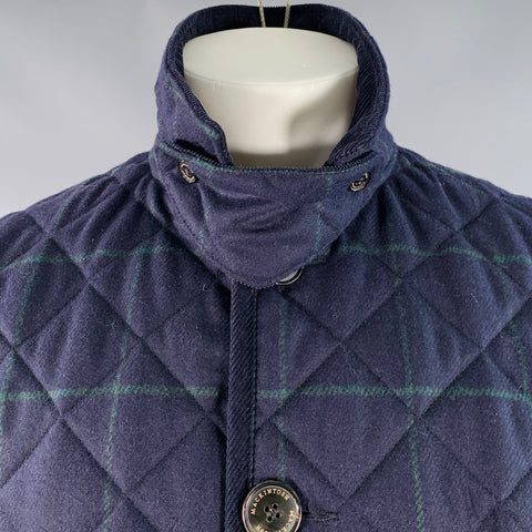 MACKINTOSH Size M Navy Green Window Pane Wool Quilted Button Up Jacket