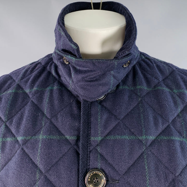 MACKINTOSH Size M Navy Green Window Pane Wool Quilted Button Up Jacket